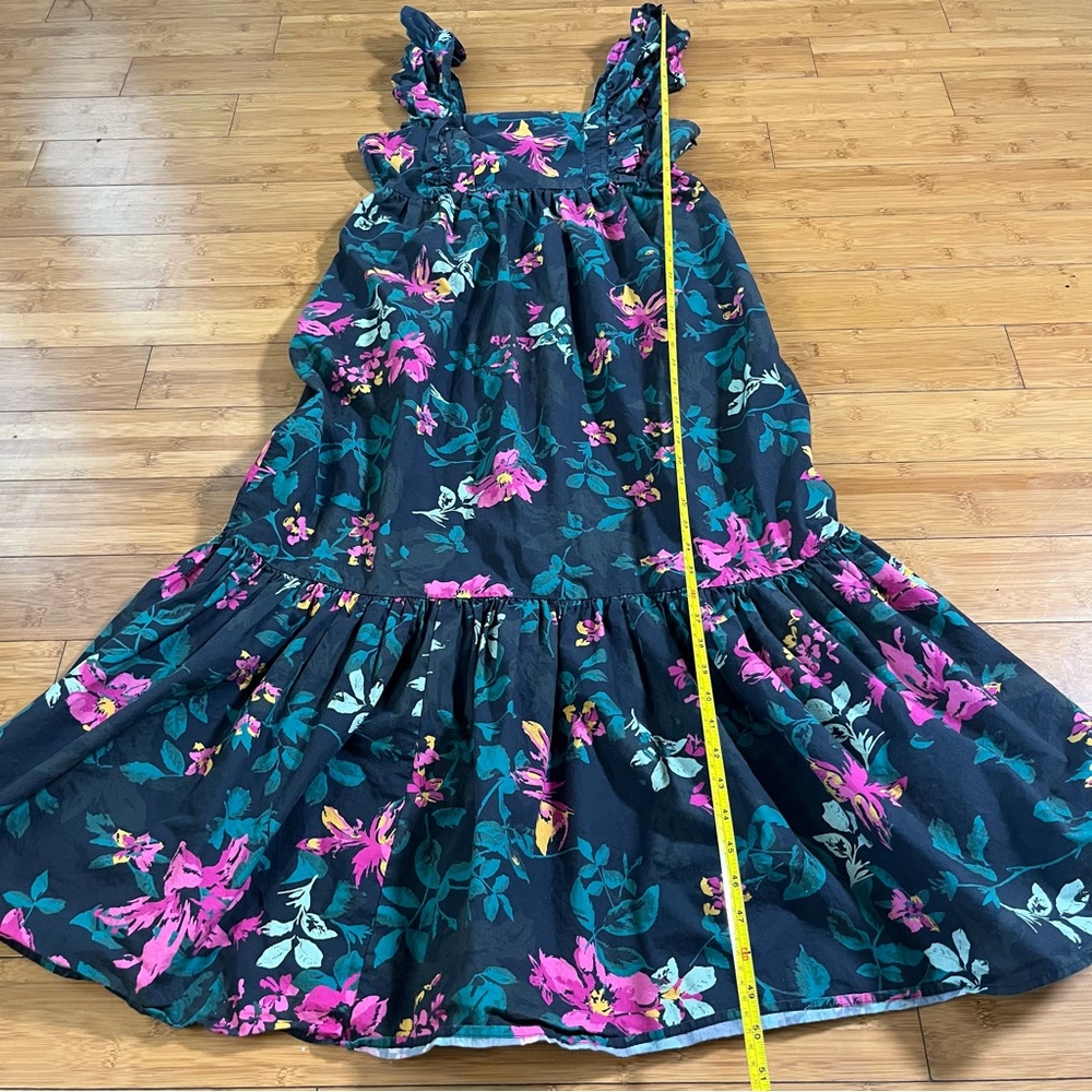 The Drop Navy Jewel Tone Poplin Cotton Floral Ruffle Square Neck Maxi Dress - Picture 10 of 14